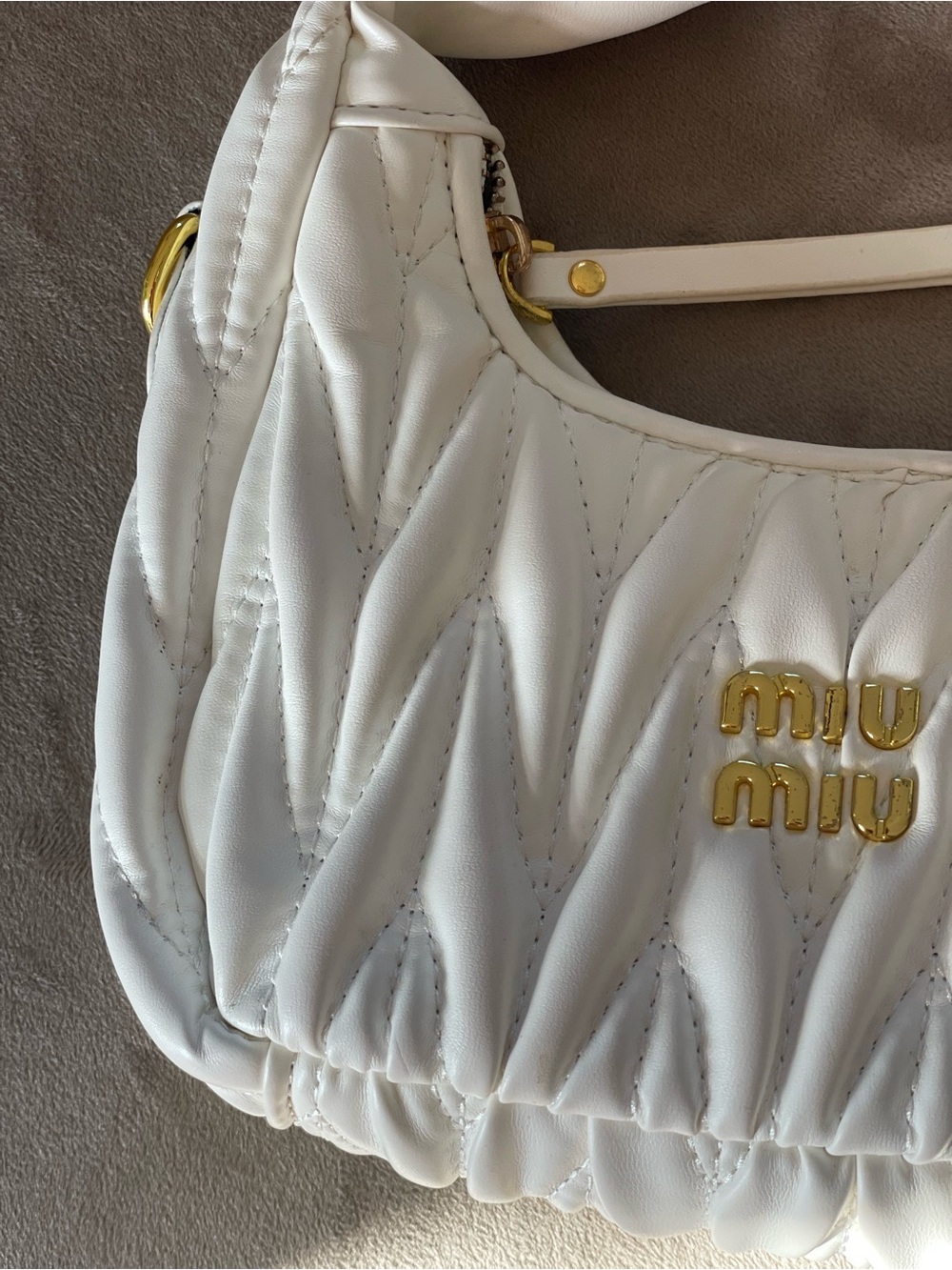 Mini Wander Dumpling Matelassé Nappa Hobo Bag in White - Picture 7 of 16